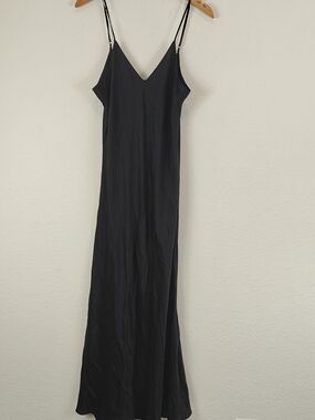 Nottibianche Silk Black Slip Midi Dress L Adjustable Side Slits Luxe Minimalist
